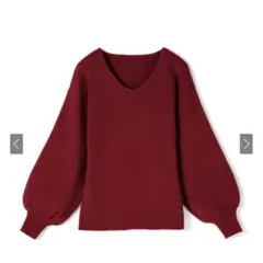 【GRL】Vネックボリュームスリーブニットトップス レッド ［k8396v］