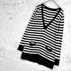 BALLSEY ボーダーニット チュニック Vネック 長袖 38 M相当 白黒のサムネイル