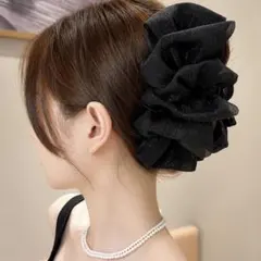 フラワー バンスクリップ ブラック ヘアクロー 新品 送料込み　ヘアクリップのサムネイル