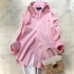 美品 ポロラルフローレンス 長袖シャツ スリムフィット ホースロゴ刺繍 ピンクのサムネイル