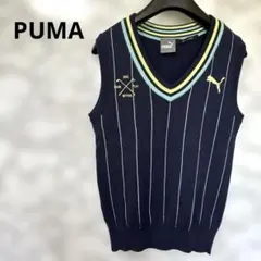 PUMA プーマ ゴルフ ニット ロゴ ベスト ネイビー 日本製 Mサイズ