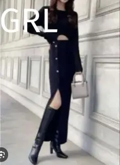 ★GRL【新品】グレイル　フロントオープンフレンチスリーブリブニットワンピース