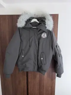 グレー ファー付き フード ミリタリージャケット 中綿入り