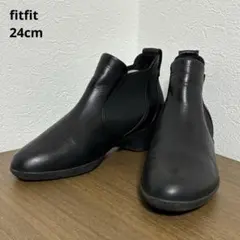 fitfit サイドゴアブーツ コンフォート ラウンドトゥ レザー ブラック