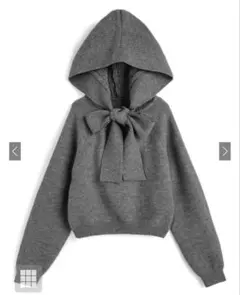 GRL フード付きリボンニットトップス [an1925] グレー