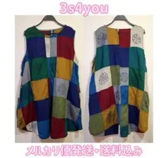 3s4you アジアン エスニック パッチワーク ノースリーブ チュニック