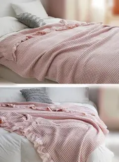 ピンク ワッフル編み ブランケット ワッフルケット ダブル200x150cm