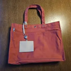 赤キャンバス トートバッグ　ショルダーバッグ　カードホルダー付き