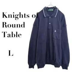 ナイツオブラウンドテーブル メンズ長袖ポロ 紺 L ロゴ刺繍　日本製　ゆったり