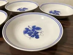 【未使用】葡萄絵 青絵 中鉢皿 5枚セット 洋食にも 和食にも
