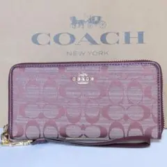 COACH コーチ シグネチャー ロング ジップ アラウンド長財布 ワイン