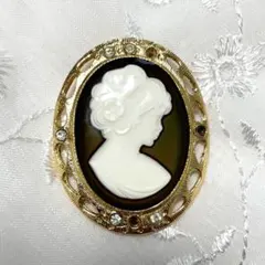 ヴィンテージブローチ カメオ シェル ゴールド アンティークレトロ 彫刻芸術②