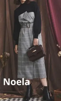♠️ Noela ノエラ　切替チェック　ニット　ハイウエストドッキングワンピース