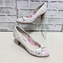 GINZA kanematsu ギンザカネマツ 花柄 レース パンプス ホワイト