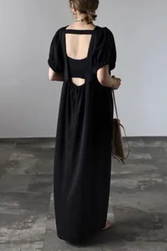 ボンジュールサガン新品バックオープンスリーブコクーンワンピースロングマキシ丈黒