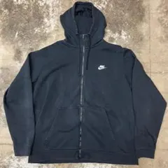 古着 00s NIKEナイキ フルジップパーカー XXL ブラック ワンポイント
