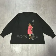 レトロ刺繍 デザインニット LL ブラック ウール混 レディース 日本製 y2kのサムネイル