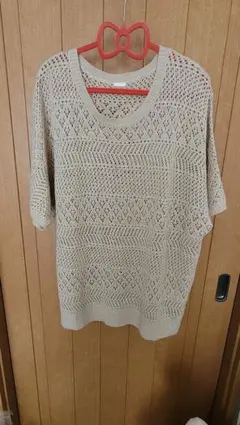美品⭐透かし編み ベージュ ニット 半袖　Mサイズ