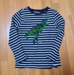 恐竜　ストライプ長袖カットソー 130 スパンコール