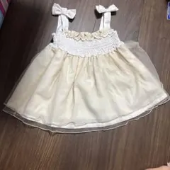 プティマイン　チュールワンピース　チュニック　ベージュ　アイボリー　白　80