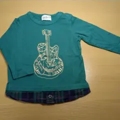 ラブアンドピースアンドマネー ギタープリントＴシャツ 90　緑　重ね着　長袖