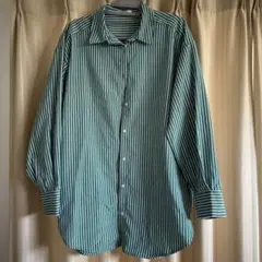 緑　ストライプ 長袖シャツ