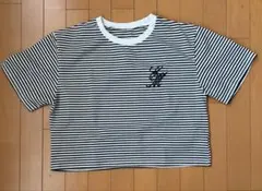 GRL ボーダー柄ロゴ刺繍ショート丈Tシャツ ブラック Sサイズのサムネイル