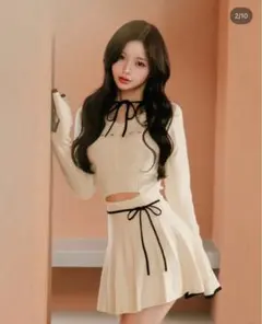 ダーリッチ ウエストオープンリボンデザインニットミニワンピース