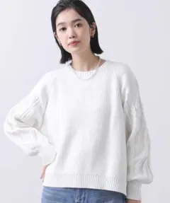 新品　グレディブリリアン　ケーブルニット　混袖　ケーブル畦クルーネックニットのサムネイル