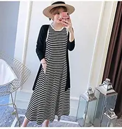 3L 新品 長袖カーディガン+ノースリーブワンピース 黒 大きいサイズ ロング丈