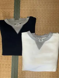 チャンピオン日本製プレミアムウィーブネイビー・ホワイト Vネックスウェット XL