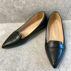 極美品 MAMIAN 甲浅 ポインテッドトゥ ローファー 黒 23cm 日本製