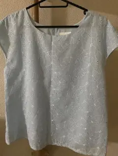 水色 刺繍 ノースリーブ トップス