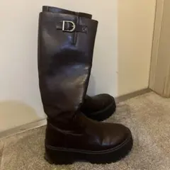 ダークブラウン レザー ロングブーツ
