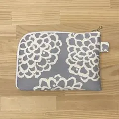 ペンケース マルチケース L字ファスナー ハンドメイド グレー ダリア