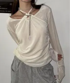 ベロアメッシュホルターデザイントップス