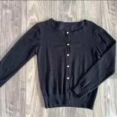 黒　ブラック カーディガン 花柄カーディガン　クローバーボタン 長袖　【S】