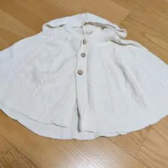 フード付きアイボリーニットポンチョ