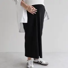 【マタニティ】セルフカットリブタイトスカート M andme ブラック 黒