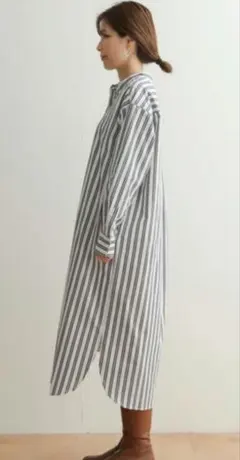 アーバンリサーチドアーズ　ストライプ バンドカラー シャツワンピース ロング