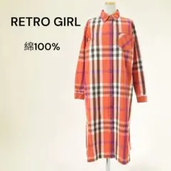 RETRO GIRL /レトロガール チェックシャツロング 長袖ワンピース　M