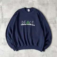 90s USA製　JERZEES　スウェット　Peace ピース　刺繍　紺　XL