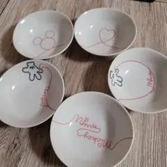 ディズニー ミッキー ミニー 縁結び 赤い糸　三郷陶器　豆皿 小鉢　5枚セットのサムネイル