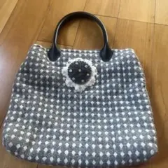 手作り　グレーとホワイトのチェック柄バッグ