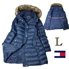 未使用級✨トミーヒルフィガー ダウンコート ロング Aライン　フード　ネイビー