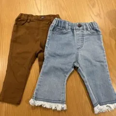 プティマイン80デニムパンツとブランシェス80ブラウンパンツセット