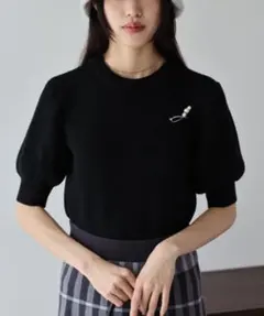 ブルーイースト 半袖パフスリーブニット 黒