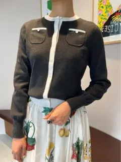 CABaN コットンカシミヤバイカラークルーネックカーディガン