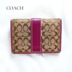 :COACH コーチ 二つ折り　カード入れ　シグネチャー　パープル