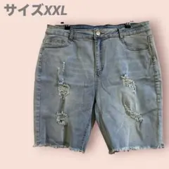 新品デニムハーフパンツ　ダメージ加工　ライトブルー　切りっぱなし　レディース